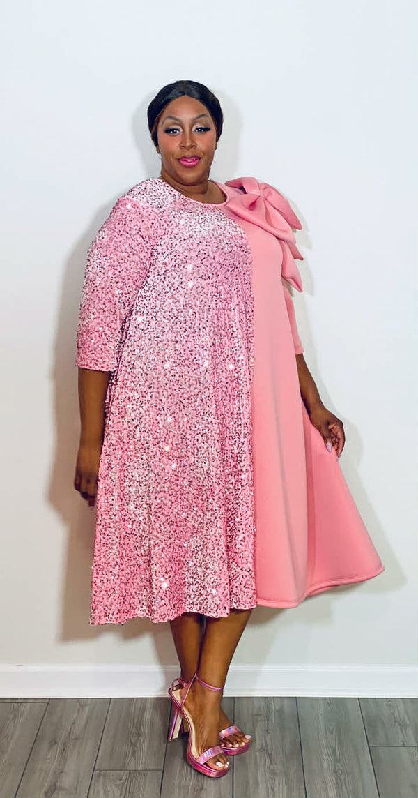 Half Sequin Bow Dress