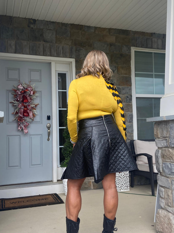 Black and Gold studded A-lined faux quilted leather mini skirt