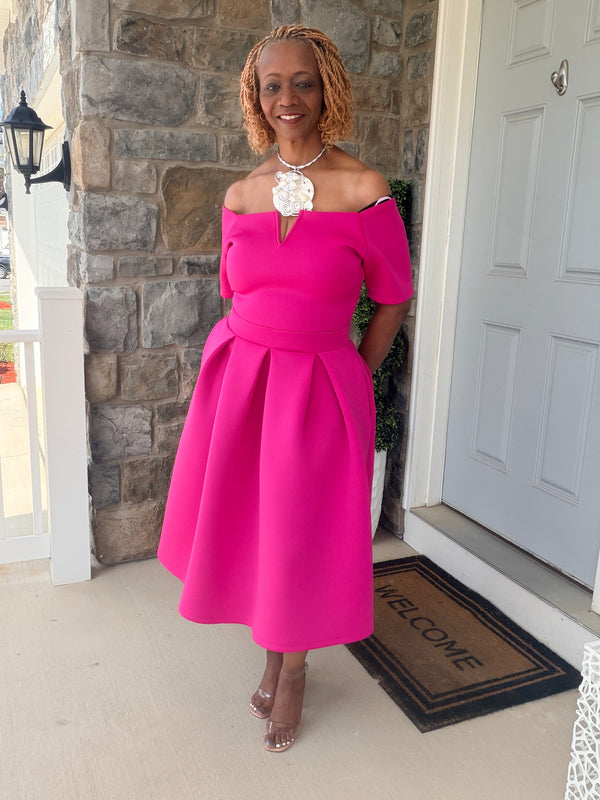 Off the shoulder scuba dress