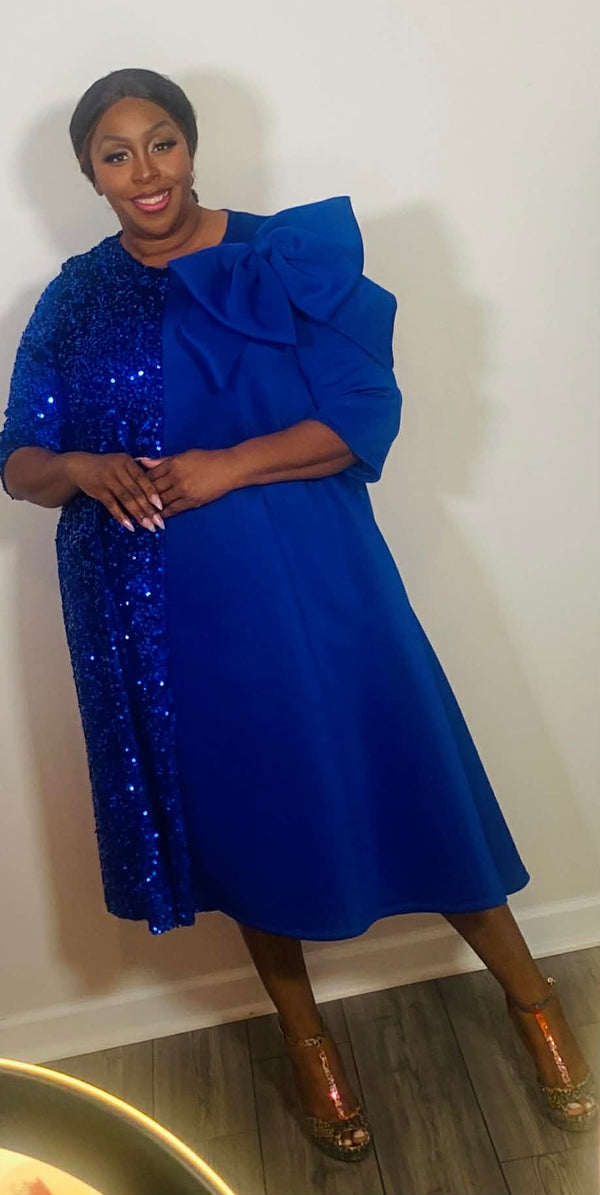 Half Sequin Bow Dress