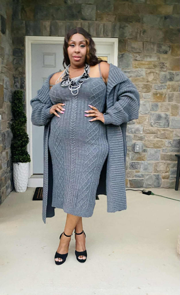 Gray or White Cardigan and Sweater Dress set