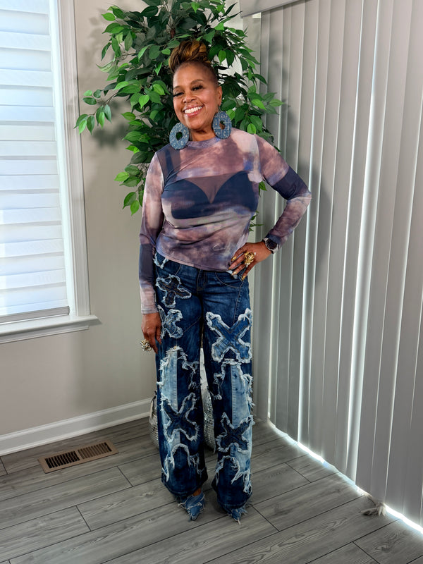 Sheer multi color long sleeve top