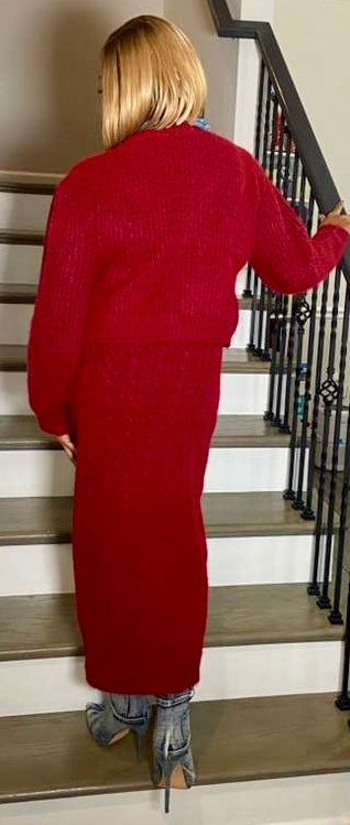 Burgundy and denim sweater 2 piece set