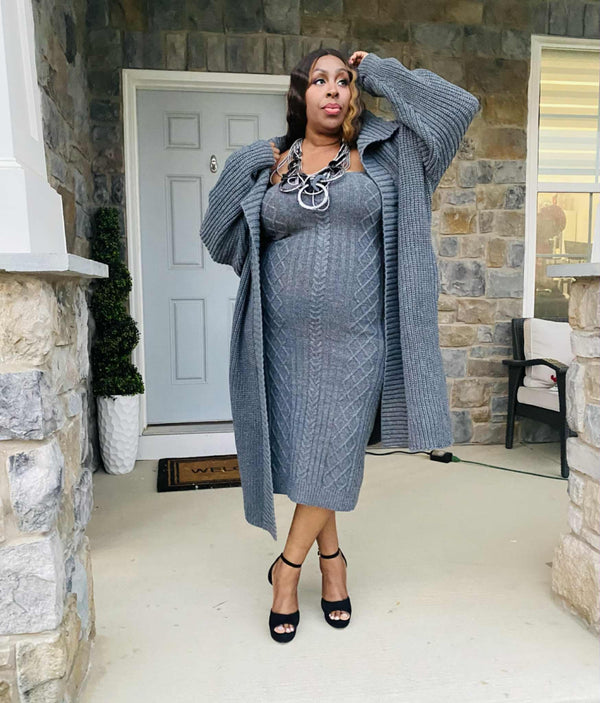 Gray or White Cardigan and Sweater Dress set