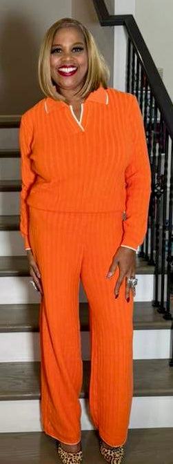 Orange and White 2 piece pants set