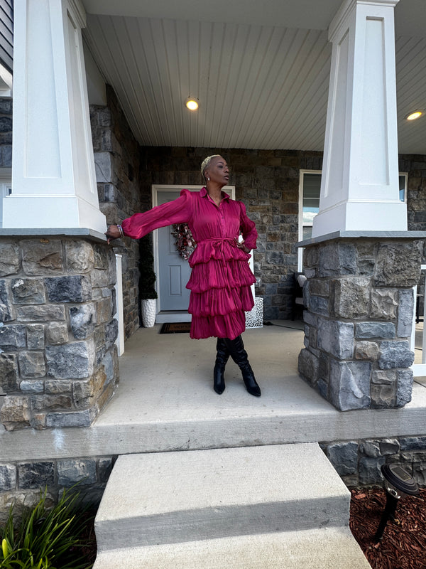 Ruffled Bell Dress-Belted