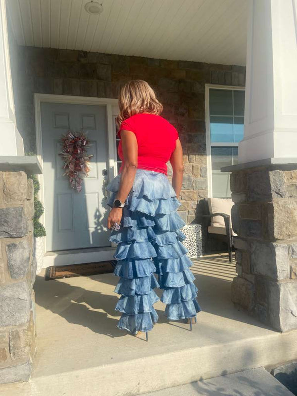 Ruffled Wide Leg Jeans