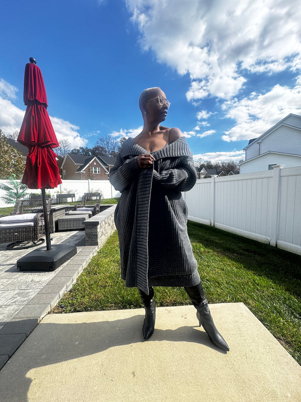 Gray or White Cardigan and Sweater Dress set