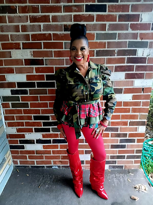 Camo and Plaid Peplum Top
