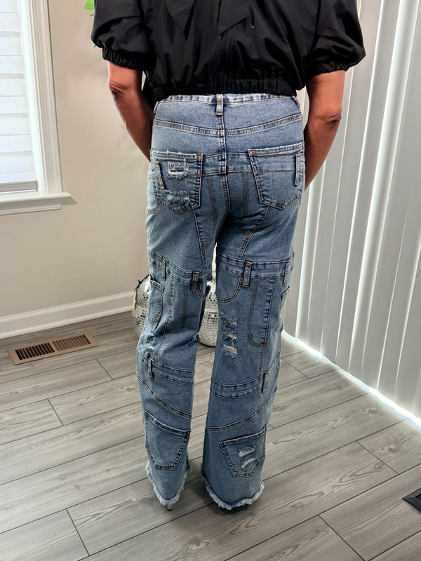 Denim Many pockets wide legged jeans