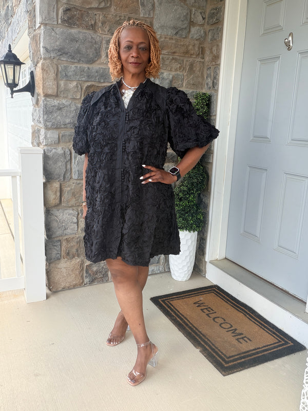 Lace floral belted swing dress