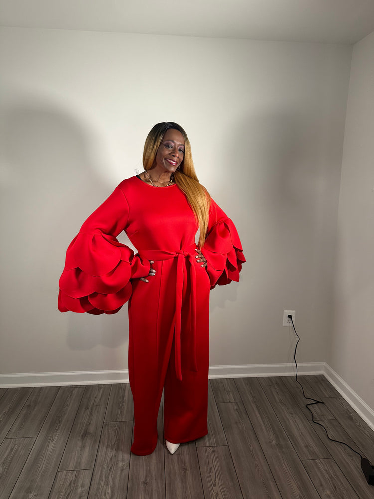 Red Body Suit with Bell Sleeves