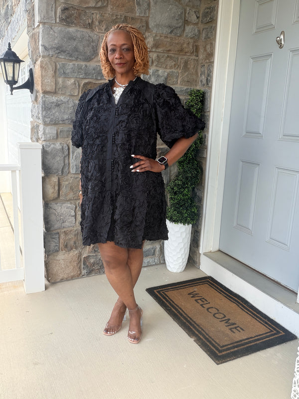 Lace floral belted swing dress