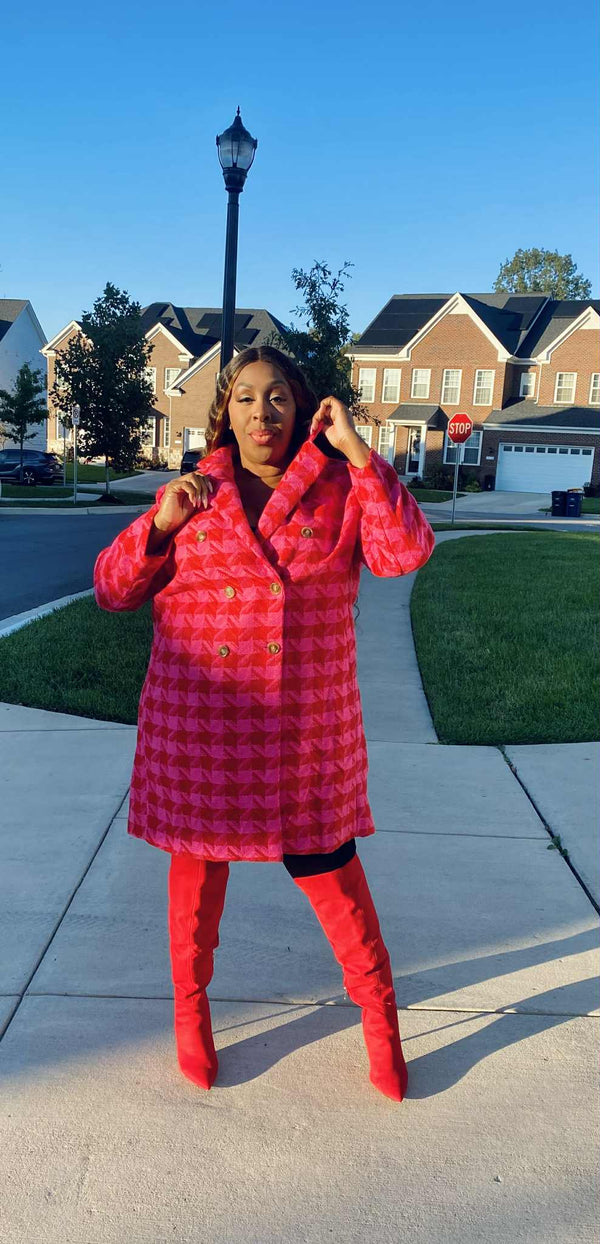 Pink and Red Houndstooth Coat