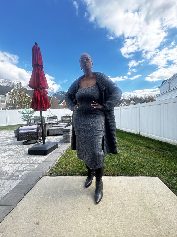 Gray or White Cardigan and Sweater Dress set
