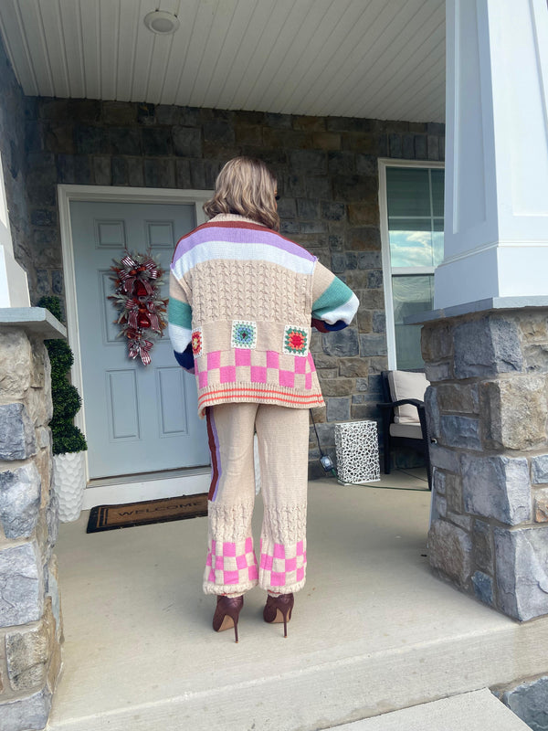 2-piece Multicolored Square Sweater Set BOHO style