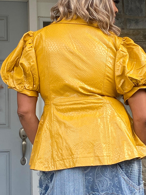 Yellow Faux Leather Peplum top