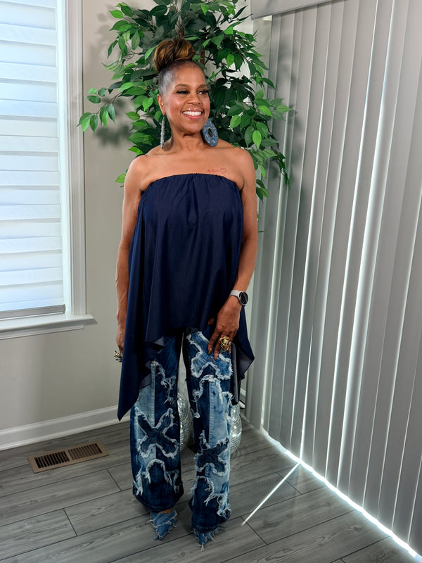 Convertible denim top/skirt