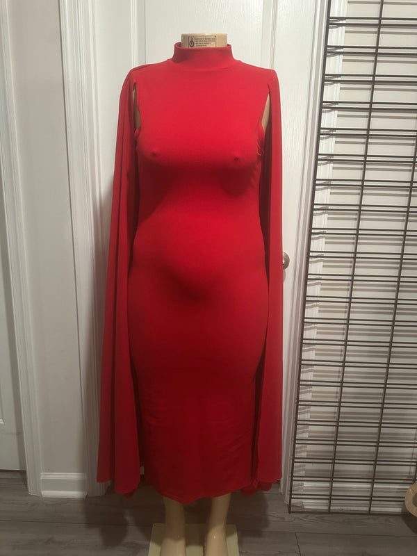 Open Sleeve Fitted Long Dress