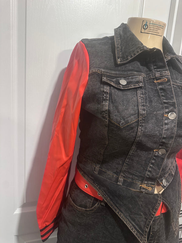 Black w/ Faux Red Leather