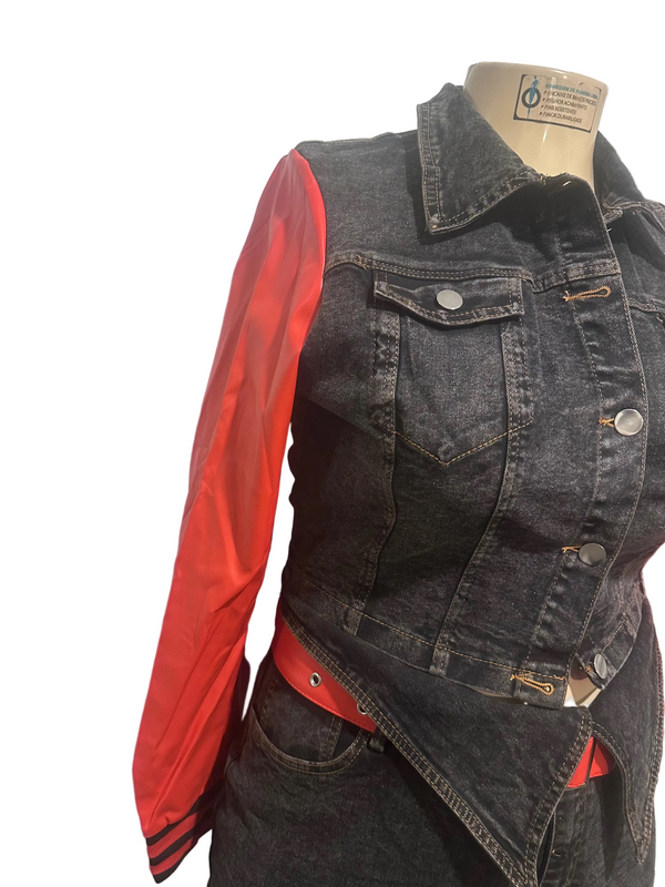 Black w/ Faux Red Leather