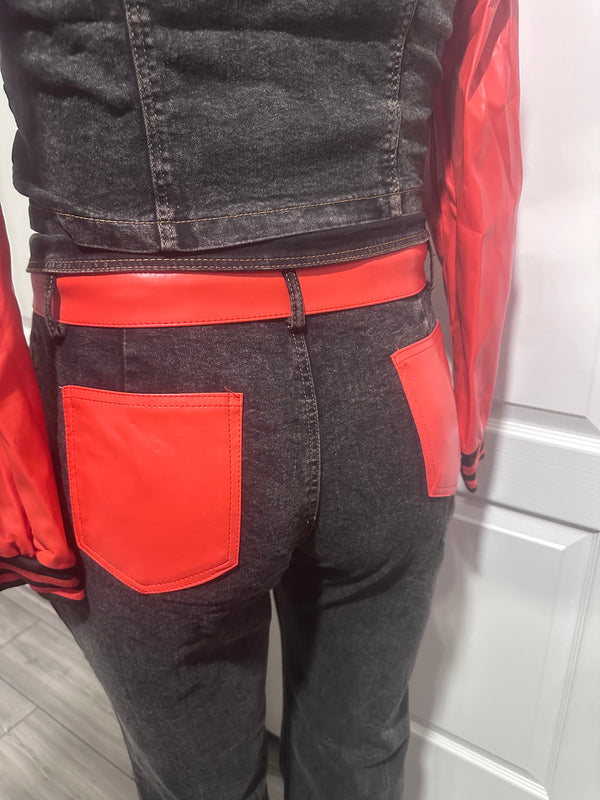 Black w/ Faux Red Leather