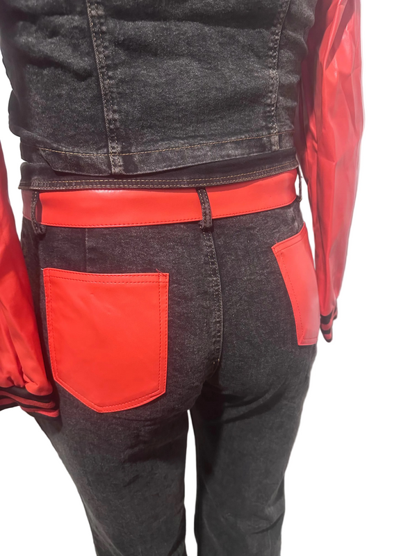 Black w/ Faux Red Leather