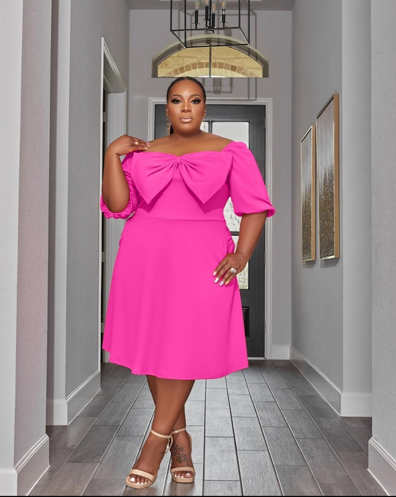 Slight Off Shoulder Bow Dress
