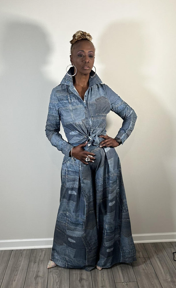 Denim Print Wide Leg Set