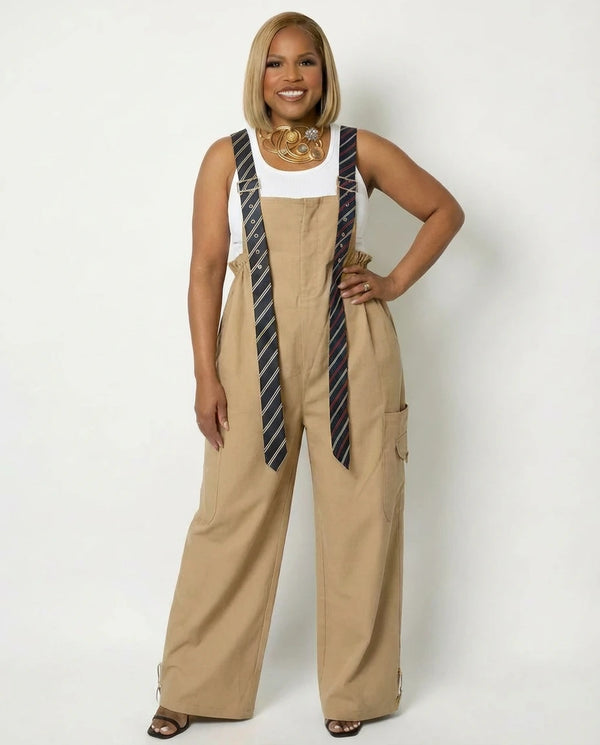 Stripe Tie Strap Detail Wide Leg Jumpsuit