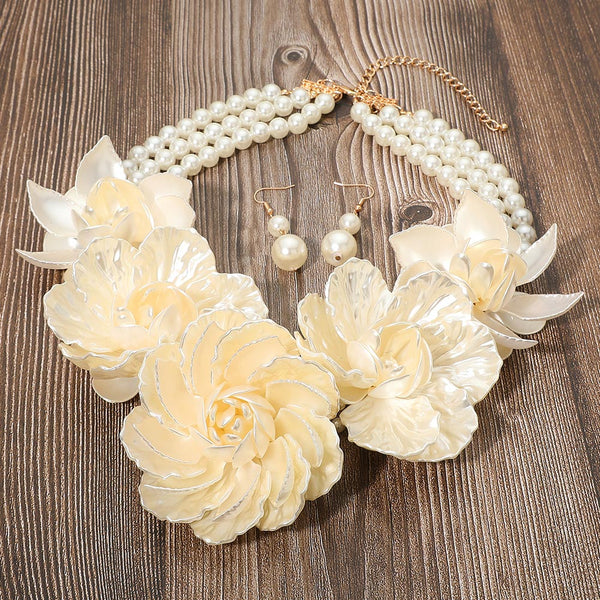 Bold Flower and Leaf Statement Necklace Set