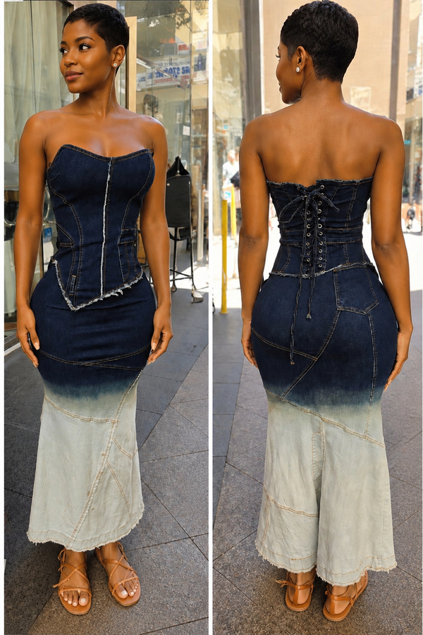 Strapless Denim Maxi Dress