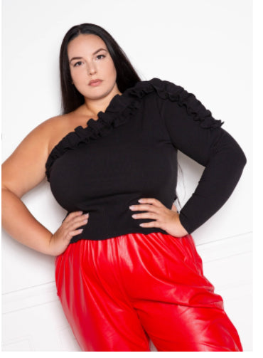 One Shoulder Cascade Ruffle Top