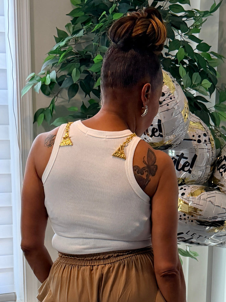 White Tank Top with Gold Chains