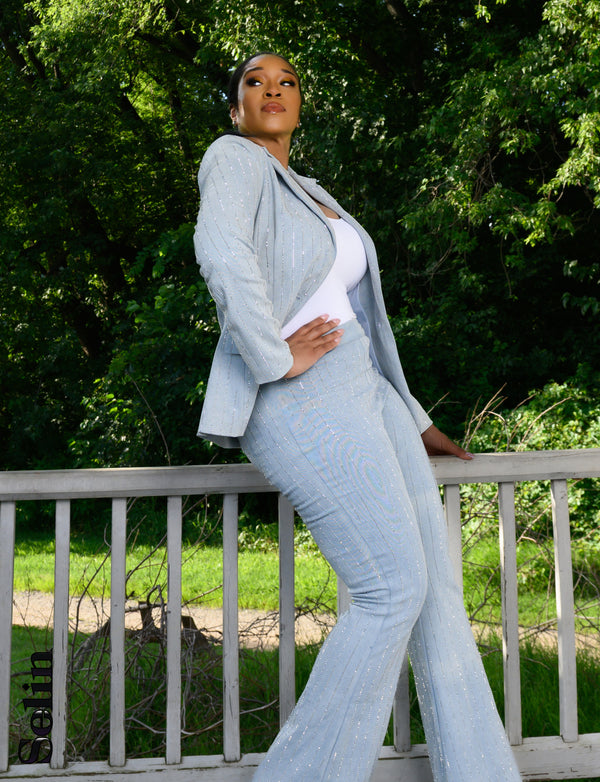 Bling Striped Denim Suit