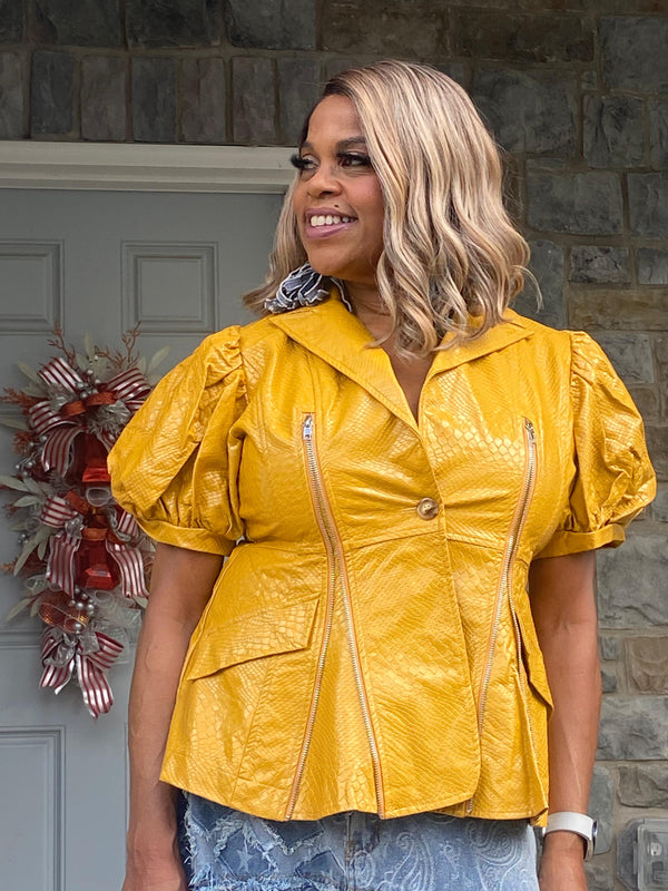 Yellow Faux Leather Peplum top