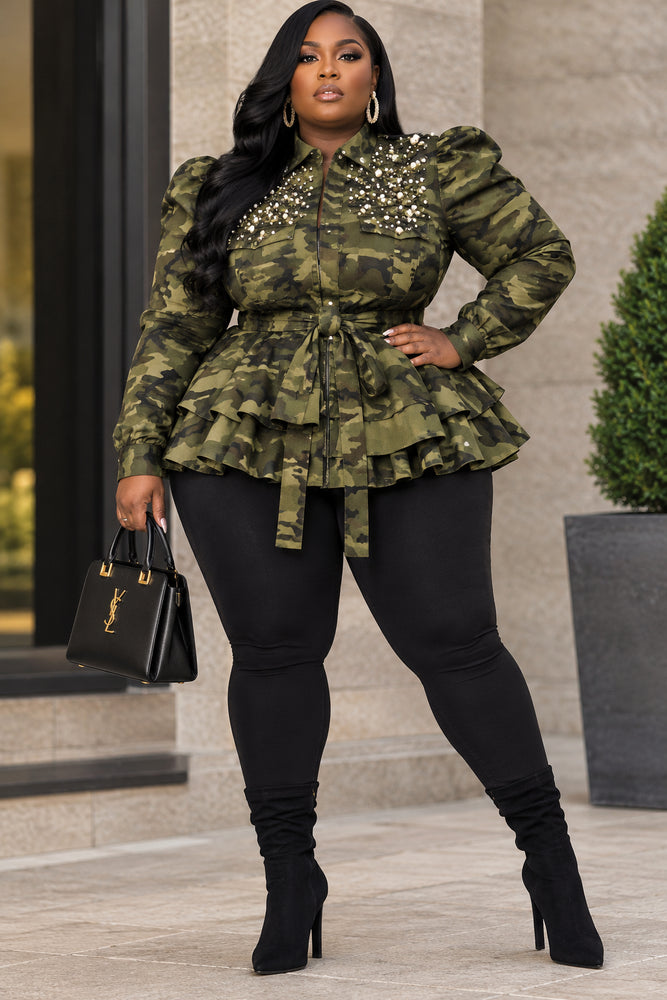 Bling Camo puffy Sleeve Jacket