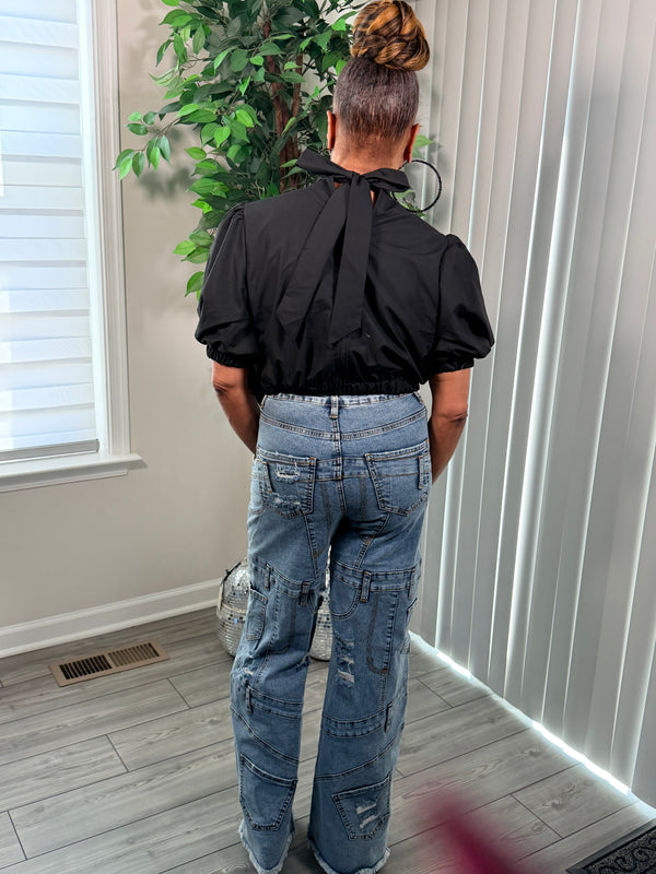 Denim Many pockets wide legged jeans