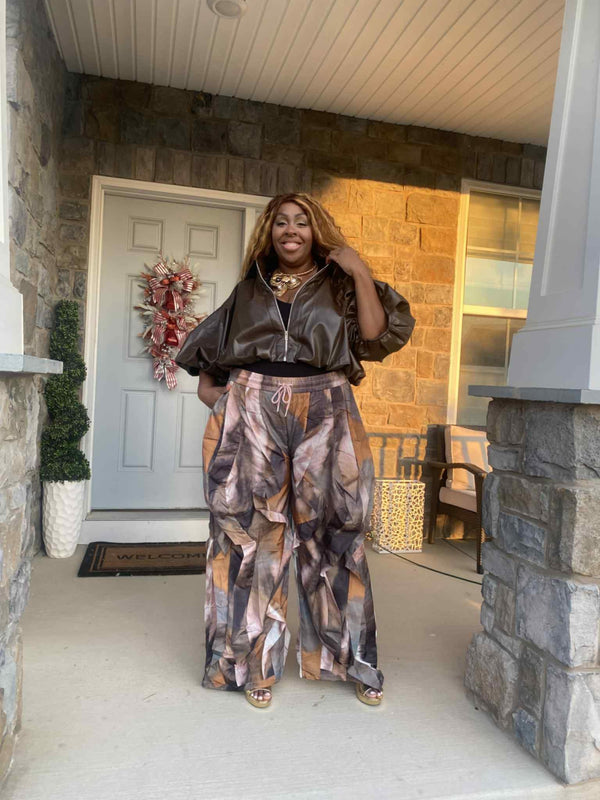 Brown Cropped, Puffy Sleeve Jacket