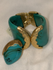 Odyssey of gold and green bracelet and ring set