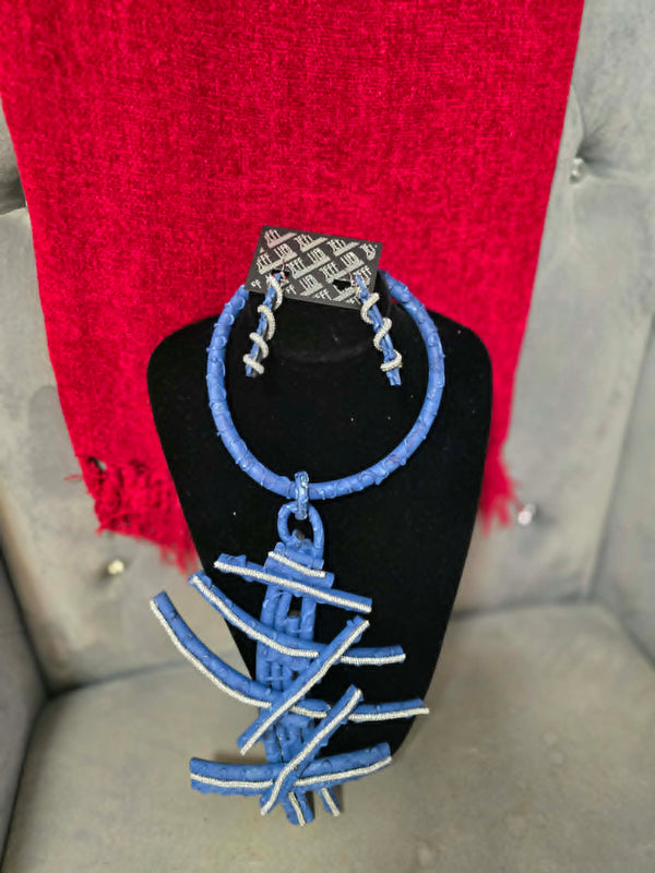 Jeff Lieb Cobalt Blue Artisan Choker & Matching Statement Earrings