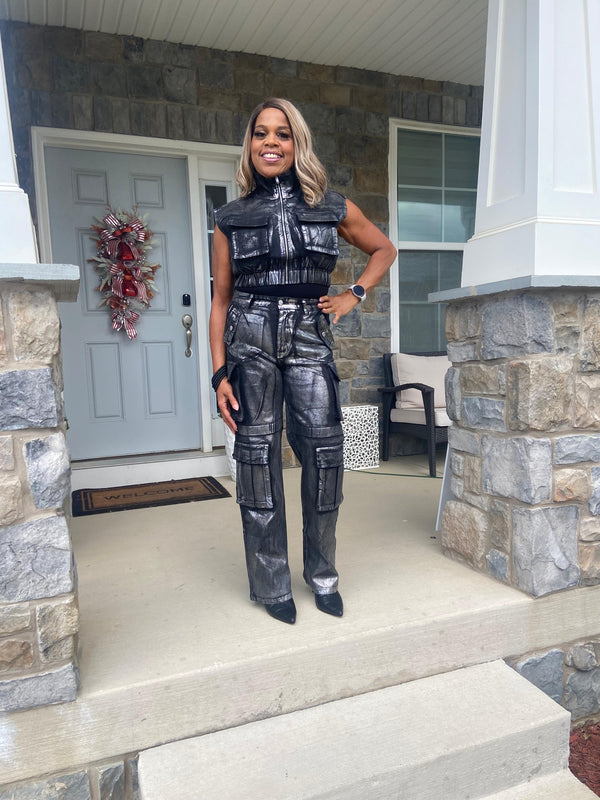 Metallic Denim Pants