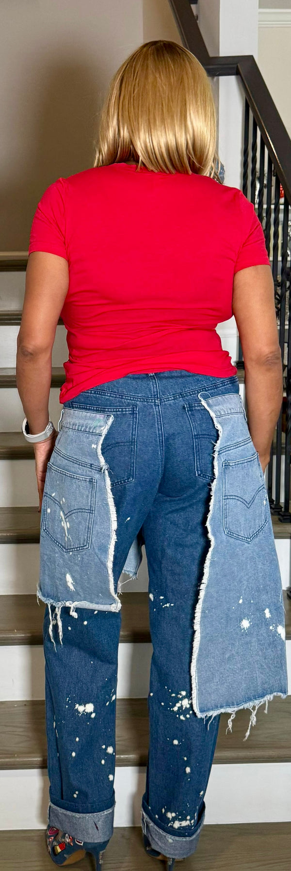 Double Button two tone Jeans