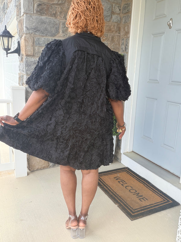 Lace floral belted swing dress