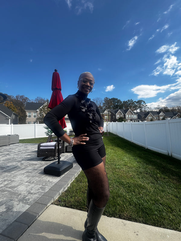 Bling and Silk Flower Long Sleeve Top