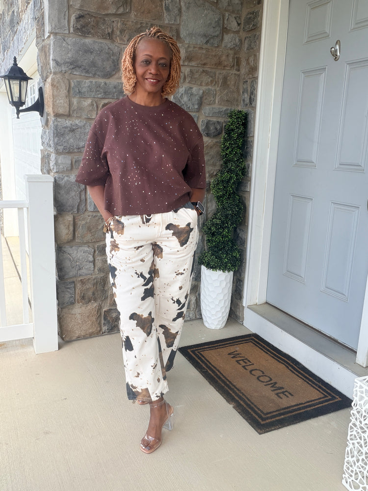 Brown and bling top