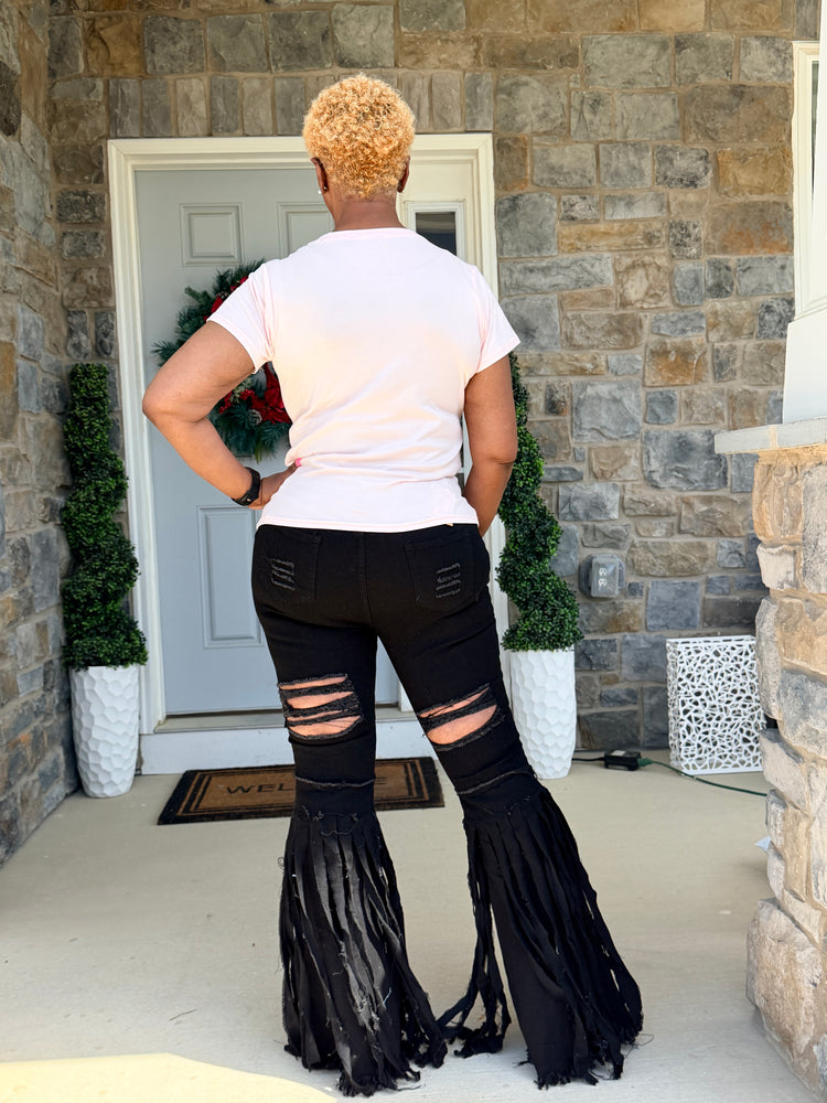 Fringe, boot cut, and ripped jeans