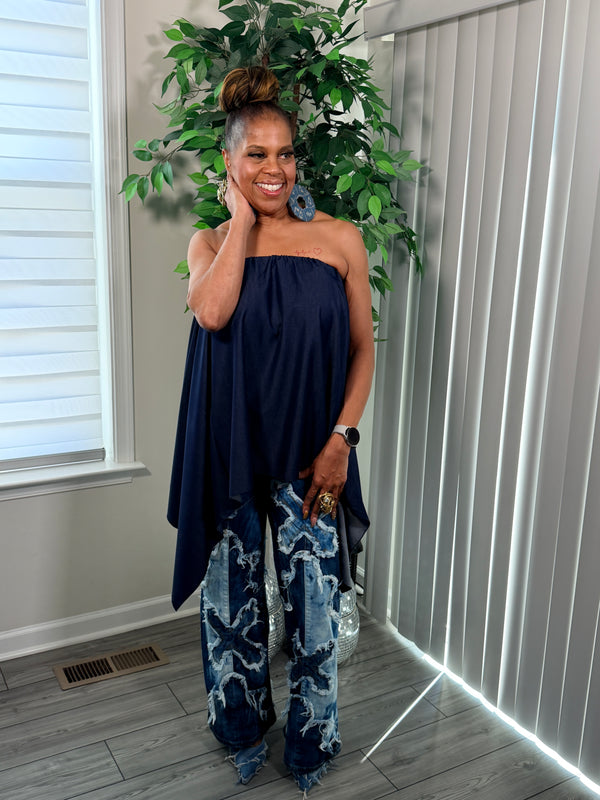 Convertible denim top/skirt