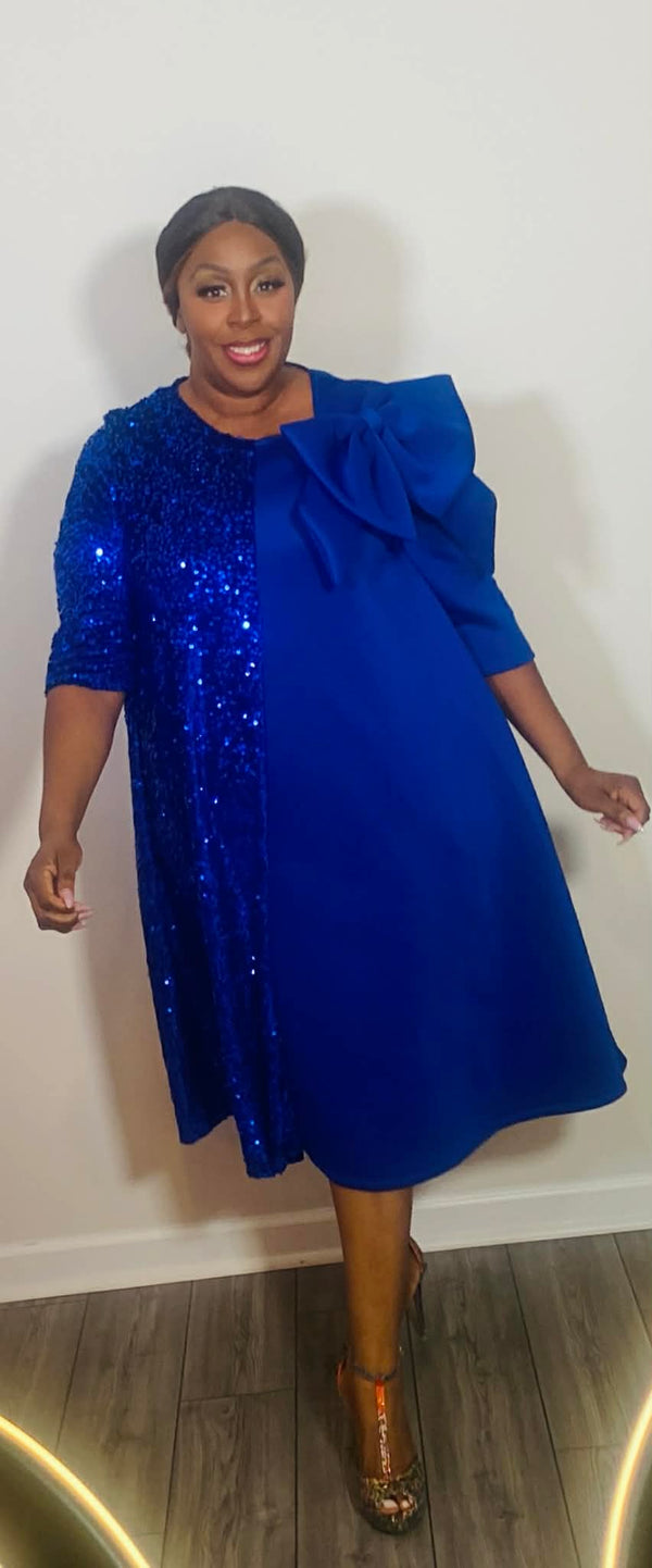 Half Sequin Bow Dress