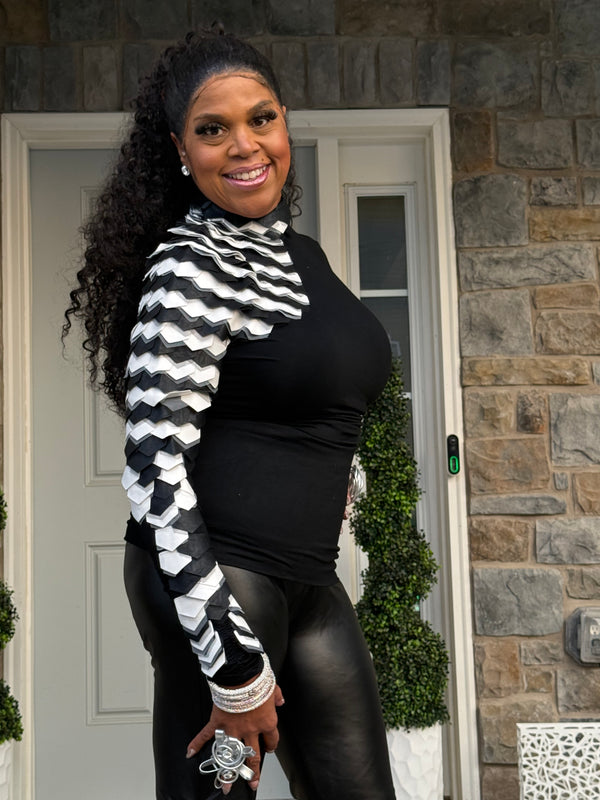 Leather one sided turtleneck long sleeve top